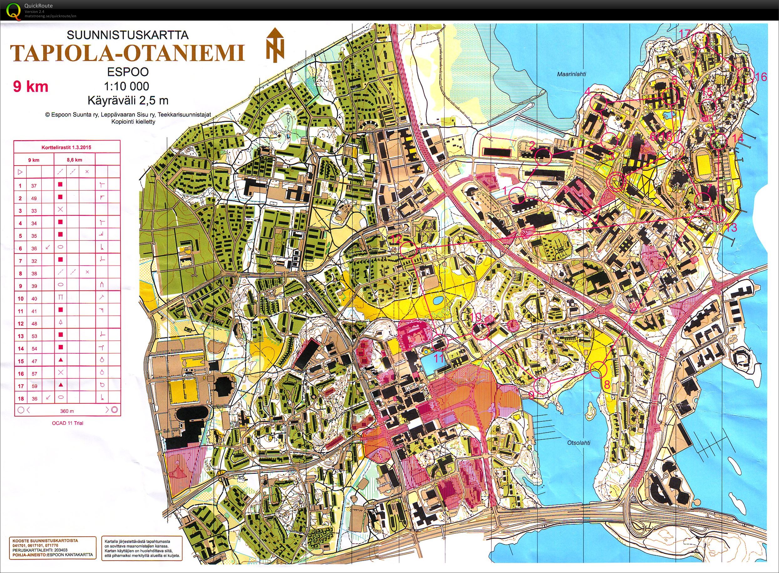 Pihkakortteli, Otaniemi - March 1st 2015 - Orienteering Map from Olli Ranta